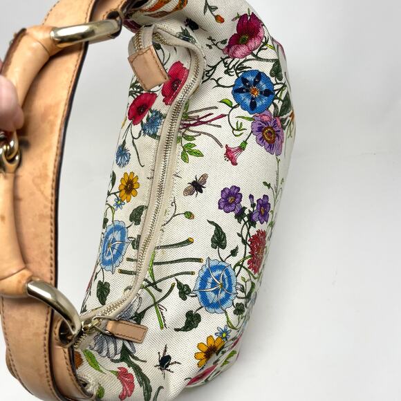 Gucci Horsebit Hobo Multicolor Flora Floral Cloth Leather Shoulder Bag Purse - Picture 12 of 17